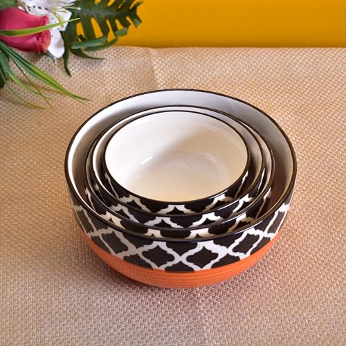 Image of Ceramic Mixing Bowl Set - 4 Pieces (1500ml, 800ml, 600ml, 400ml), Red Chidi - Durable, Microwave & Dishwasher Safe - Ideal for Mixing, Serving & Storage