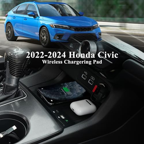POKIAUTO Wireless Charger for 2022+ Honda Civic, 30W Fast Charging USB-A USB-C 15W Wireless Charger Panel with Anti-Slip Silicon Mat for Honda Civic 2022 2023 2024 Accessories