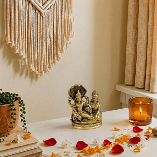 Estatua de Latón de Lakshmi Narayan para Decoración de Hogar 4.3 pulg miniatura 3