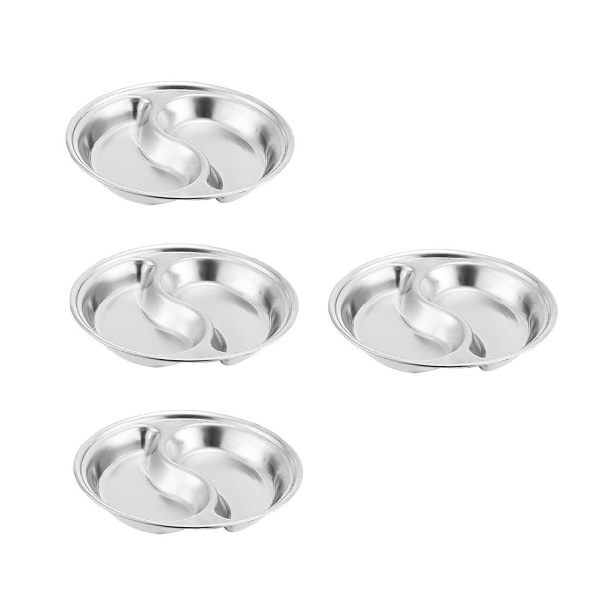 HOLIDYOYO 1set Stainless Steel Saucer Dinner Plate Compartment Sauce Dish Dip Dipping Dish Round Tray Appetizer Tray Nut Platter Divided Sauce Plate Sections Dinner Tray Fruit Platter 4pcs