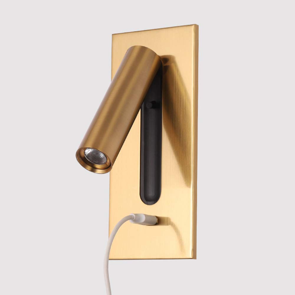 Prosta lampa do czytania na ścianie w stylu europejskim, górny i dolny punkt, obrót w lewo i w prawo, LED 3 W, ładowanie USB, ukryty przełącznik, do pokoju hotelowego, lampa chowa