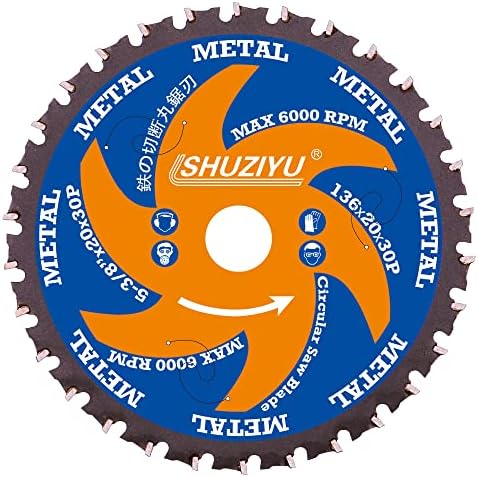 LSHUZIYU 136mm-30T, Metal Working Circular Saw Blade, Centre Hole 20mm with 15.88mm Washer, Compatible on Makita or Milwaukee Cordless Saw, Metal, Steel Iron Bar, Sheet, Angle Cutting