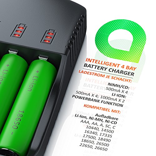 CSL - Universal Batterie Ladegerät - Akku Ladestation Intelligent Battery Charger - 4 Aufladeschächte - Inkl. 1x USB… – Bild 4