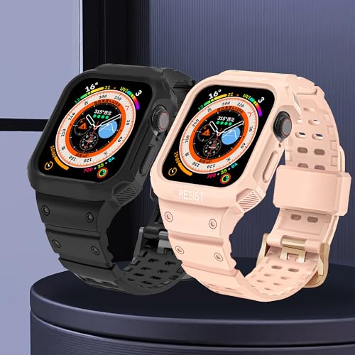 CRIS-BAND Bumper Bands Compatible with Apple Watch Band 45mm 44mm 42mm 41mm 40mm 38mm for Women Men, Water Shock-Proof Strap for iWatch Apple Watch Band with Case for Series 9 8 7 6 SE 5 4 3 2 1