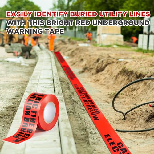 2 Rolls Underground Buried Electrical Line Caution Tape 3 Inch Width Red Warning Tape Non-detectable Safety Tape Printed with Caution Buried Electrical Line Below,600 ft Length Total - Image 5