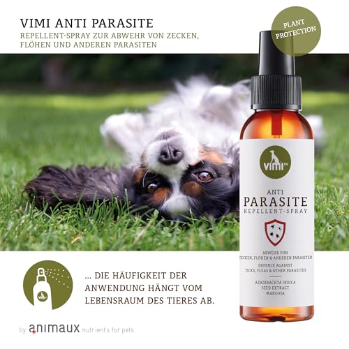 vimi Anti Parasite, natürlicher Zeckenschutz für Hunde, 100 ml, gegen Zecken, Flöhe, Milben & andere Parasiten, bis zu 8 Stunden, mit Neem, Zitronen-Eukalyptus, Lavendel & Geranium