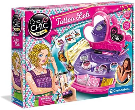 Clementoni – Crazy Chic Estudio de Tatoos – Set para hacer tatuajes temporales infantiles a partir de 6 años (15316)