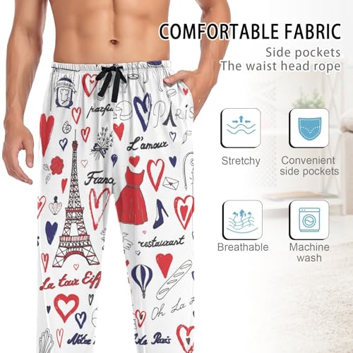 Fustylead Paris Letter with Eiffel Tower Unisex Pajama Set 2PCS Long Sleeve Soft Lounge Set with Pocket for Men Women4