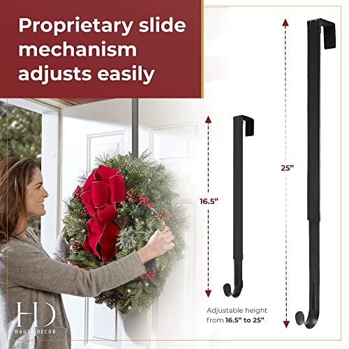 Haute Decor Adapt Adjustable Length Wreath Hanger - Matte Black Metal - Holds Up To 20 Lbs. - Over The Door Wreath Hanger For Year-Round Indoor And Outdoor Use #TOP4
