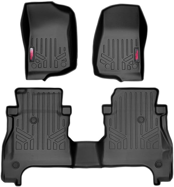 Rough Country All Weather Floor Mats Set for Jeep Gladiator JT (2020-2025) Models with Lockable Under Seat Storage - Waterproof Rubber Floor Mats, Front & Rear Set
