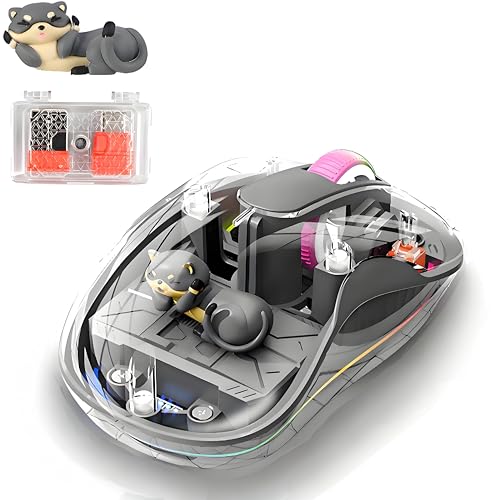 Image of elec Space Cute Wireless USB C Mouse - Bluetooth Triple Mode Rechargeable Cartoon Mouse for Laptops, iPads & MacBook Air /Pro - Silent Operation, Portable Design, Unique Magnetic Character (Grey)