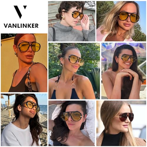 VANLINKER Oversized Trendy Polarized Aviator Sunglasses for Women Men Retro Round Sunglasses Vintage Shield Shades VL97982