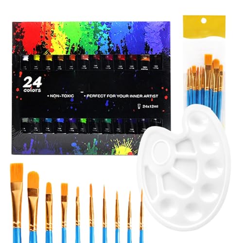 Juego de pintura de acuarela, 24 colores vibrantes con pinceles, kit portátil de viaje para artistas, para principiantes, niños, juego de pintura ideal para principiantes, proyectos de arte creativos