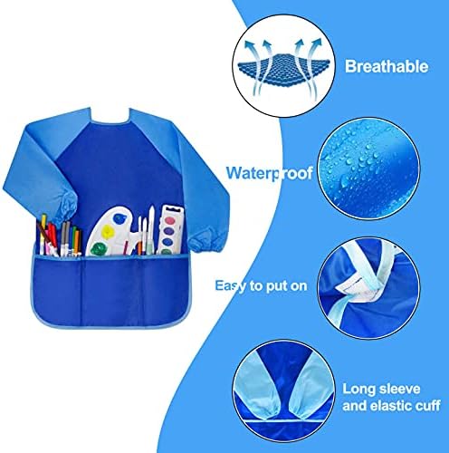 Miniatura 3 de Batas artísticas para niños, delantal de pintura con manga y 3 bolsillos, juego de 2 unidades, color negro y blanco