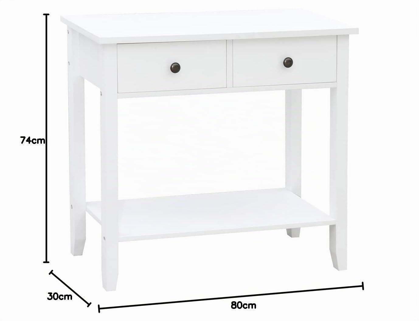 Mesa Consola de 2 cajones con estantería Home Discount Windsor Consola de 2 cajones, Mesa 74 x 80 x 30 cm Blanco
