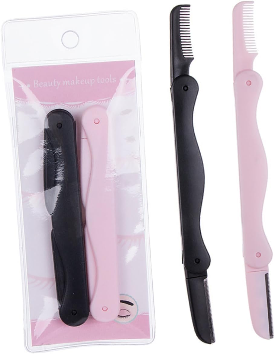 6Pcs Portable Eyebrow Trimmer Kit with Double-side Razor and Comb Foldable Safety Cover Lightweight Non-slip Grip for Precise Facial Hair and Bikini Area Grooming Multi-color for Women