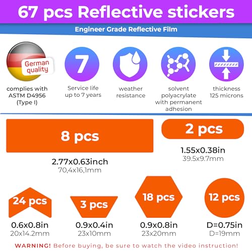 Image of LOOM Reflective Stickers | 67pc Engineer Org | Reflective Stickers for Helmet, Bike, Motorcycle, Hard Hat | Waterproof Reflectors for Car, Trailer | Bike Reflectors for Night Riding