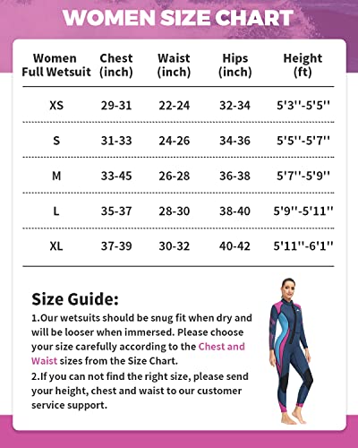 Zeraty Wetsuit 3mm Wet Suits for Women, Neoprene Full Diving Suits, Front Zip Full Body Keep Warm Wetsuits, for Diving Snorkeling Surfing Swimming Water Sports, Rose Red M - Thumbnail 2