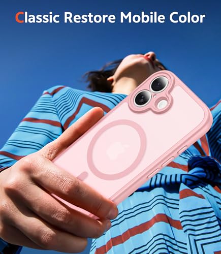 Image of FNTCASE for iPhone 16 Case Matte: Magnetic Phone Cases with Screen Protector Drop Proof Compatible with Magsafe Slim Anti Yellowing Rugged Shockproof Protective Translucent Cell Cover (C-Pink)