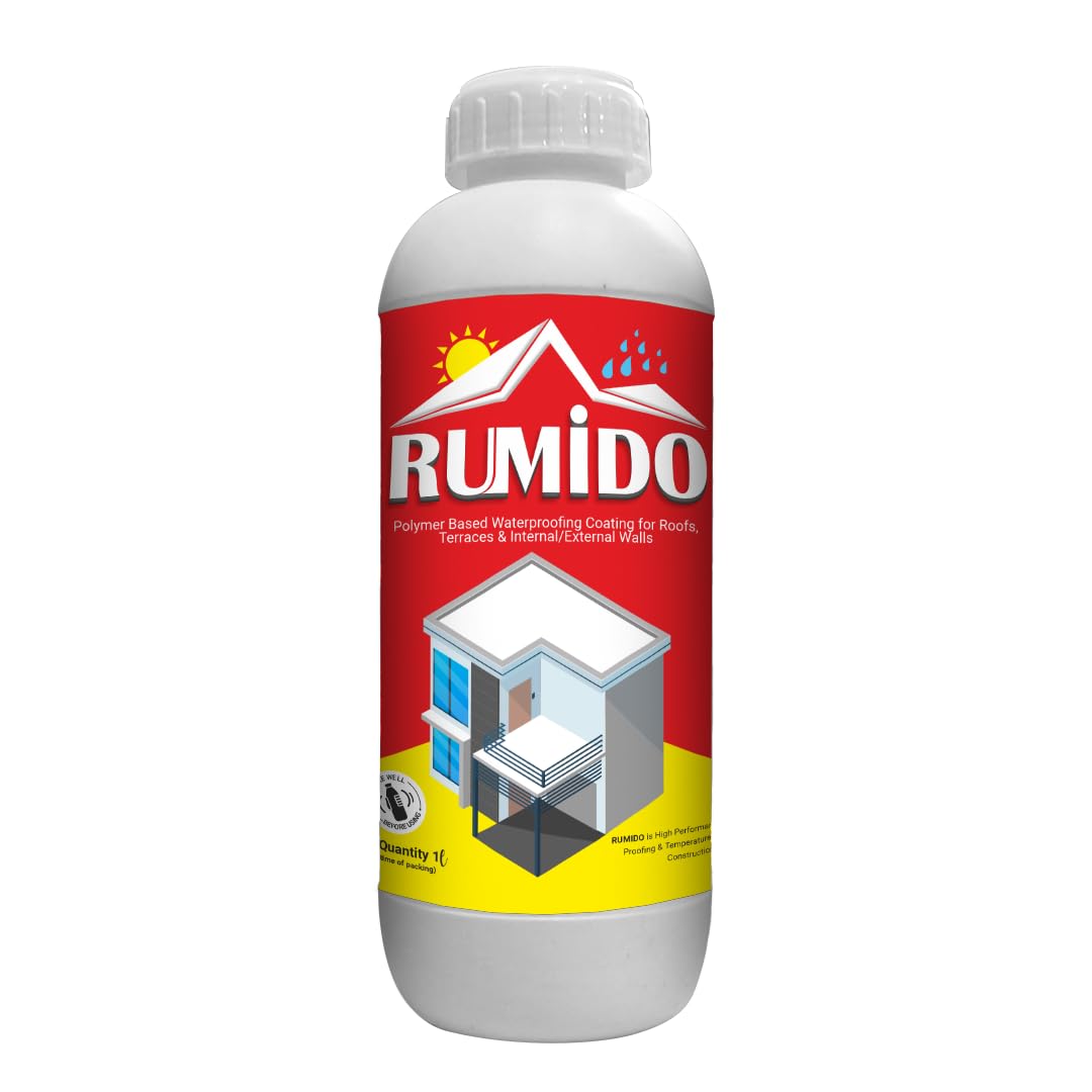 20 MCC Rumido Polymer Based Waterproofing Coating Repair And Bonding For Roof Terrace Internal & external Walls Home Durable Sealant Reduces Cracking Easy To Use (1 Litre)