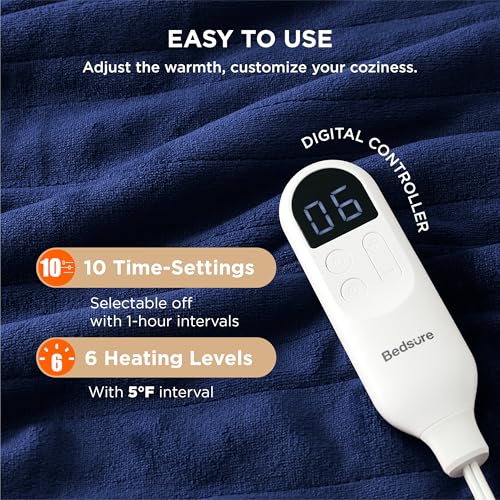 Image of Bedsure Electric Blanket Full Size - Soft Flannel Heated Blanket, Fast Heating with 10 Time Settings & 6 Heat Settings, Warm Gift for Grandma (72x84 inches, Pageant Blue)