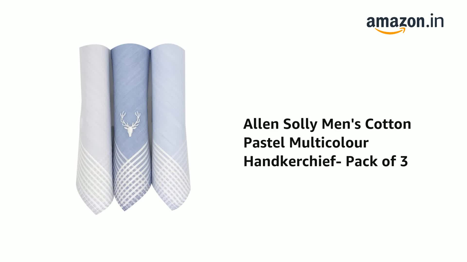 Allen Solly Men's Cotton Pastel Handkerchiefs - Pack Of 3, Multicolour, 45cm X 45cm With Logo