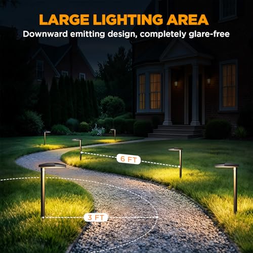 Image of LUTEC 6 Pack Low Voltage Pathway Lights, Aluminum 12V Landscape Lighting with Connectors,IP65 Waterproof Anti-Glare Wired LED Pathway Lights, 5W 500LM Warm White 3000K for Pathway, Yard, Garden