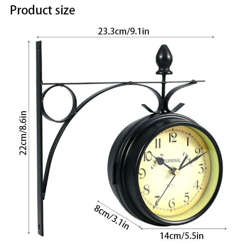 Reloj De JardíN Exterior Reloj de Pared de Metal Resistente al Agua de Doble Cara, silencioso, for Interiores y Exteriores, for decoración del hogar y el jardín.(White)
