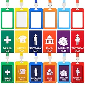 6 Packs Hall Pass Lanyards and School Passes Set Unbreakable PVC Hall Passes for Classrooms Bright Color Library Office Nurse Restroom Pass for Teachers Supplies