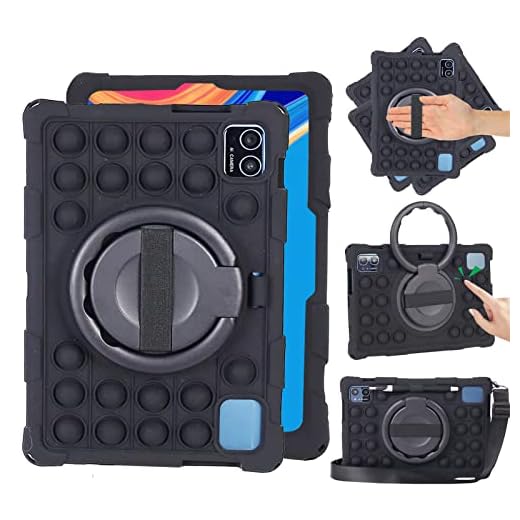 HminSen Case for TECLAST P30S 10 inch Tablet, Stand Cover for Teclast M40 Plus/M40/M40S/M40 PRO/P20S/P20HD/ with Shoulder Strap Hand Strap 360 Rotatable Stand Kids Shockproof Case (Black)