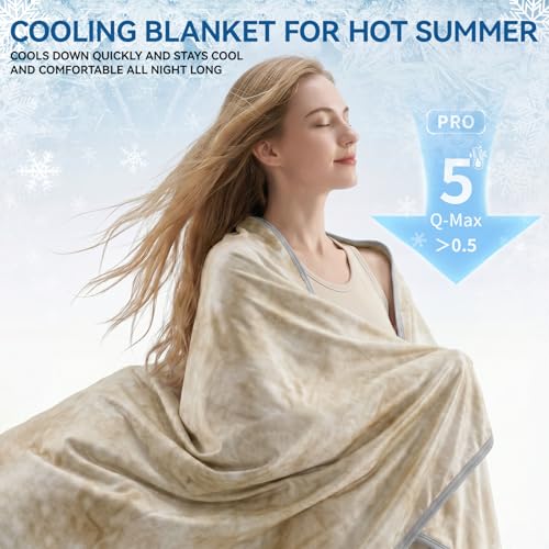 Image of Guohaoi Cooling Throw Blanket for Hot Sleepers, Twin Size 90''x108'' Lightweight Breathable Summer Bed Blanket for Couch, Arc-Chill Q-Max >0.5 Cool Fiber, Lightweight Blanket Ivory White
