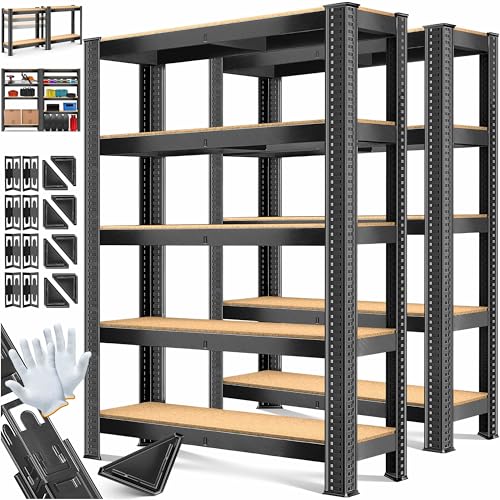 MASKO® Set de 2 estanterías de almacenamiento para cargas pesadas, 180 x 90 x 40 cm, hasta 875 kg, 5 estantes ajustables, tablero de fibra de densidad media y metal, para taller, sótano, garaje, negro