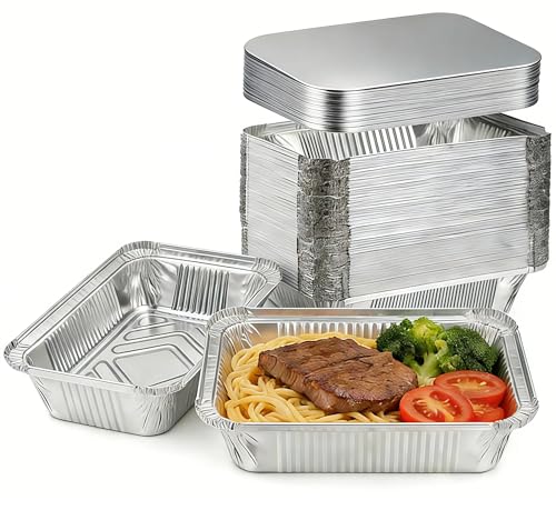 Aluminum Foil Pans with Lids, 60 Pack, 8.5