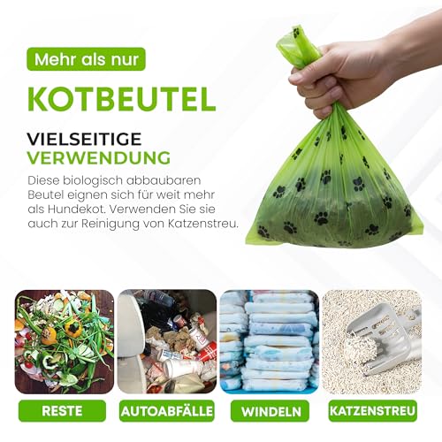 BI0 Hundekotbeutel mit Spender Kompostierbare Kotbeutel für Hunde mit Hundekotbeutelspender 100% Biologisch abbaubare Hundebeutel mit Leinen Halter (300 Beutel: 20 Rollen + 1 Spender)