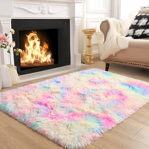 image for junovo Washable, Non-Slip Area Rug, Soft Rainbow Area Rug for Girl's R