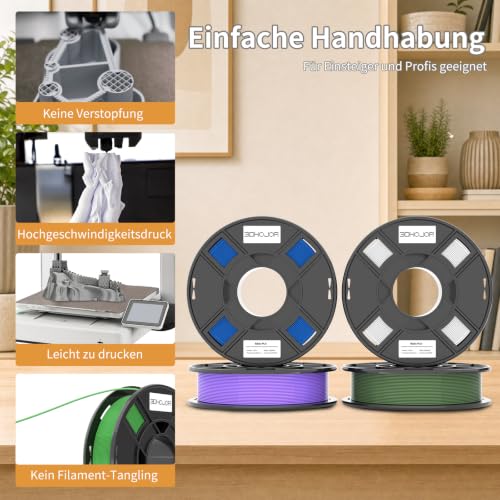 Image of 3DHoJor Basic PLA 3D Printer Filament Bundle, Multicolor Filament 1.75mm, Vacuum Packed, 0.25kg*8 Pack, 2kg Total, White+Fire Engine Red+Orange+Yellow+Green+Blue+Olive Green+Purple