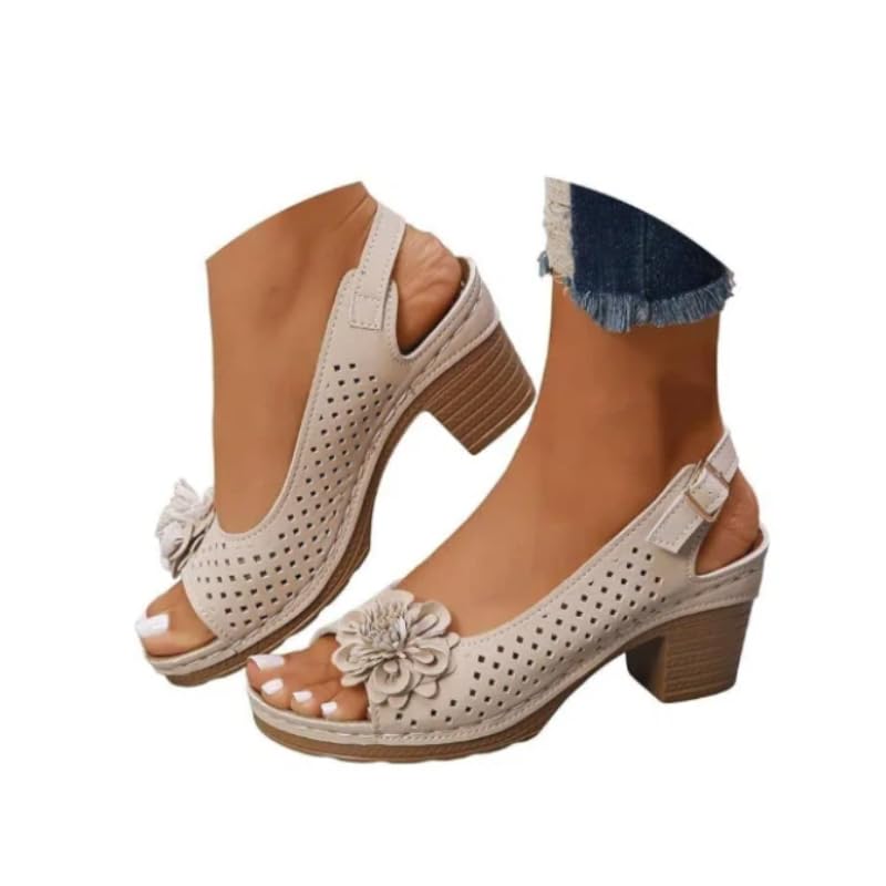 Women's Low Block Chunky Heels Sandals,Open Toe Slingback Floral Fish Mouth Design Heeled Sandal Cute Dressy Summer Wedding Party dating wedge Shoes with Adjustable Buckle Straps