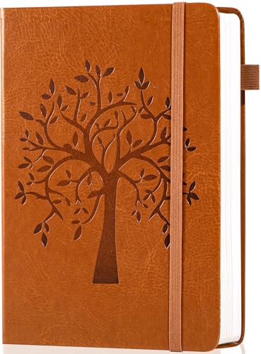 CAGIE Leather Bound Journal for Men & Women A5 Lined Notebook with 320 Numbered Pages 100 GSM Thick Paper Lay Flat Hardcover Journal for Writing Work Travel & Daily Use (Brown)