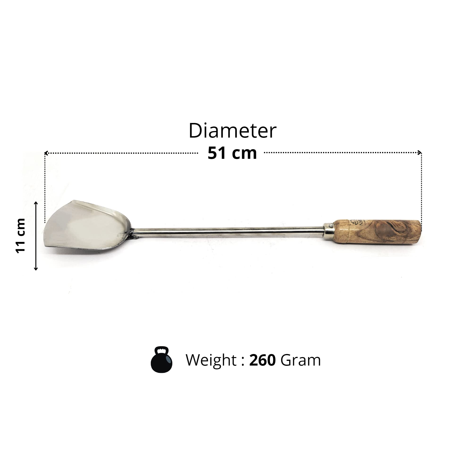 Nyra® Stainless Steel Chinese Spatula/Palta with Wooden Handle for Comfortable Grip, Vegetable Shovel Plain Turner Perfect for Grilling, Scraping, Flipping– Hotel, Restaurant Ware (1 Piece) - Image 4 thumbnail