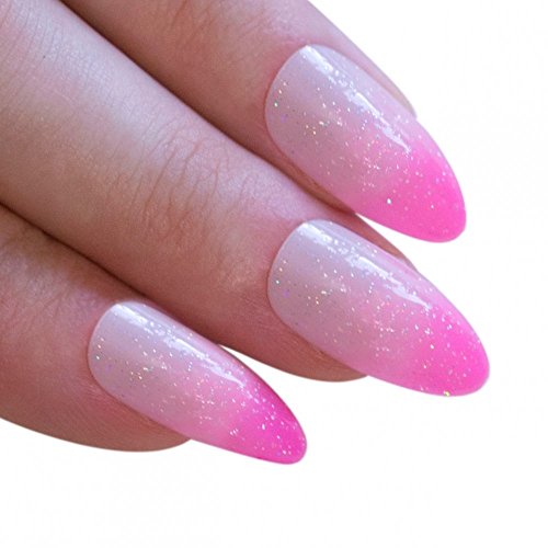 False Nails Bling Art Almond Fake Stiletto Pink Sparkle Acrylic 24 Long Tip Glue