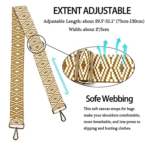Image of Dsigo Purse Strap, 2 inch Wide Gold Buckle Embroidery Crossbody Shoulder Strap for Bag Handbag Canvas Bag Crossbody Bags