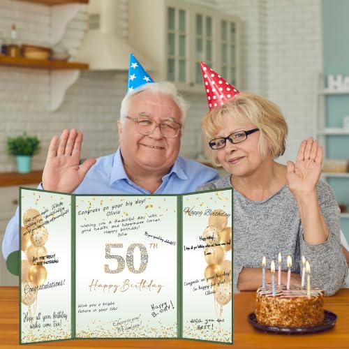 Image of DARUNAXY Green & Gold Happy 50th Birthday Alternative Signature Guest Book