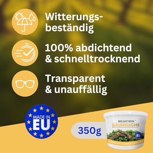 Briliantwerk® 800g Baumwachs Wundverschluss I Wundverschluss für Bäume für eine schnelle Heilung I Unser Baumharz bildet eine robuste, wetterfeste Schutzschicht I Geeignet für alle Pflanzen