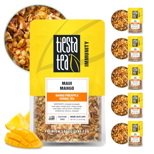 Image of Tiesta Tea - Maui Mango, Loose Leaf, Mango Pineapple Herbal Tea, Premium Non-Caffeinated Fruit Blend, Make Hot or Iced & Brews Up to 25 Cups, 13.2 Ounce Resealable Pouch, Pack of 6