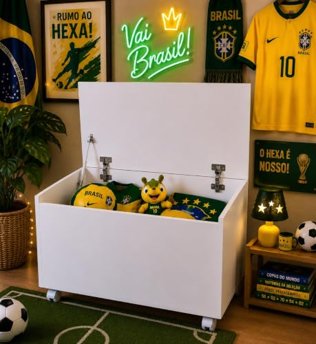 Baú Caixa Brinquedo Kids Com Tampa E Rodízios Branco Organização