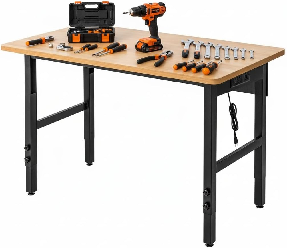 Adjustable Workbench with Power Outlets