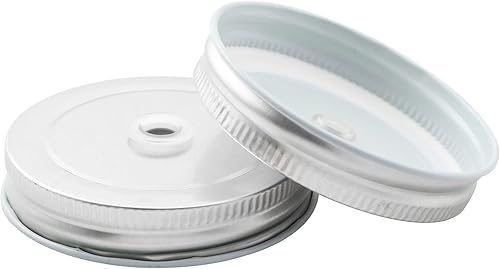 Miniatura 2 de Mason - Tapa para frasco, 24 tapas de acero inoxidable de 2.8 pulgadas con boca regular para tarros Mason con orificio para pajilla, color blanco