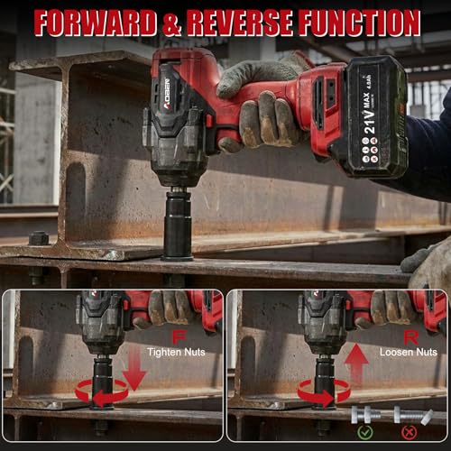 Image of AOBEN 1100N.m Cordless Impact Wrench, 1 /2 inch High Torque Impact Gun, 3-Speed 2500RPM Power Impact Driver for Car RV Tire Lug Nuts, Includes 4.0Ah Battery & Fast Charger, 6 Sockets & Carry Case
