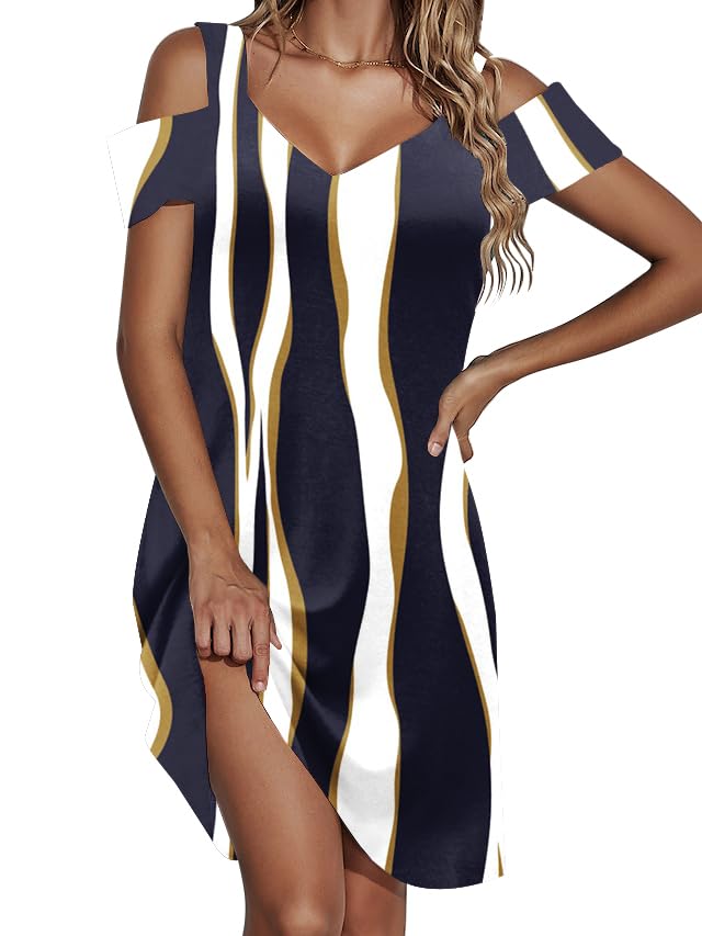 Image of SAUKOLE Womens Sexy Cold Shoulder Dresses Summer Casual Dress Loose Fit Knee Length Dress