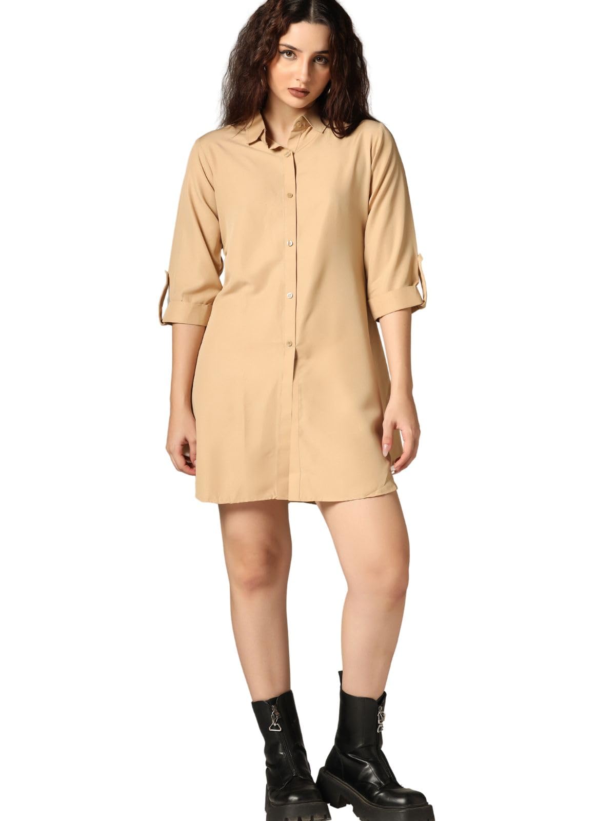 Greciilooks Womens Rayon A-Line Regular Fit Dress (Cream, Large)